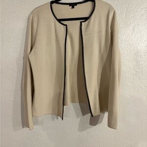 Talbots Cream Open-Front Jacket with Black Trim Accents